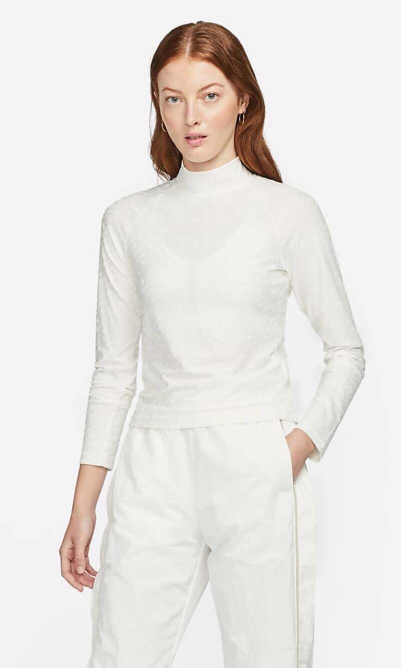 Nike Sportswear Plus Size 3X Icon Clash Mock Neck Long Sleeve‎ Top in Sail White